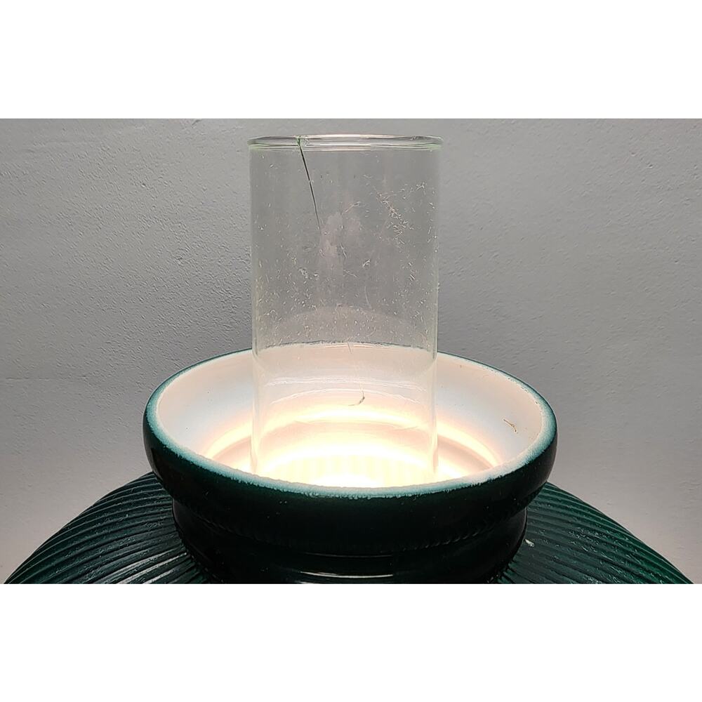 Vintage Electric Oil Lamp w/ Green Ribbed Glass Shade & Brass Burner –20.5" Tall - Picture 12 of 15